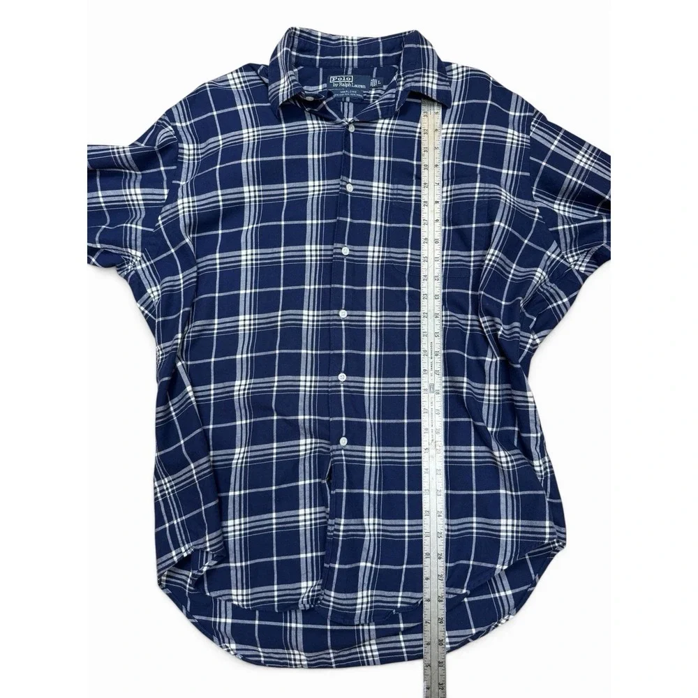 Polo by Ralph Lauren L Plaid Marlowe Wool Blend Blue Plaid Long Sleeve Shirt